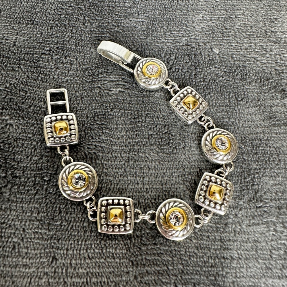 Brighton Two Tone Reversible‎ Bracelet Silver Gold Crystal Heart Link
